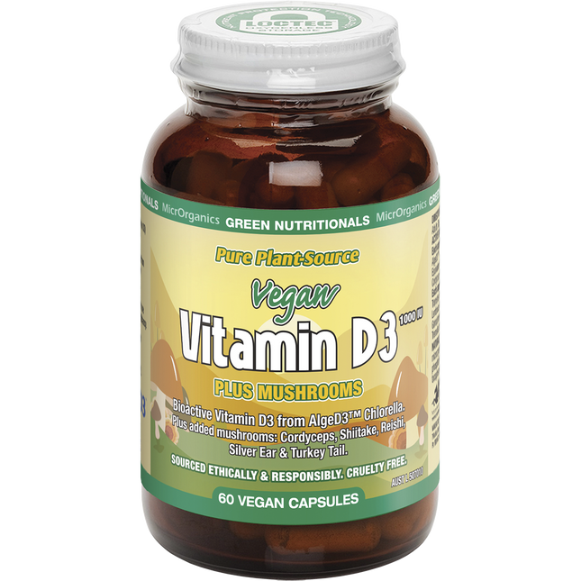 Green Nutritionals Vitamin D3 1000IU + Mushrooms 60 Capsules