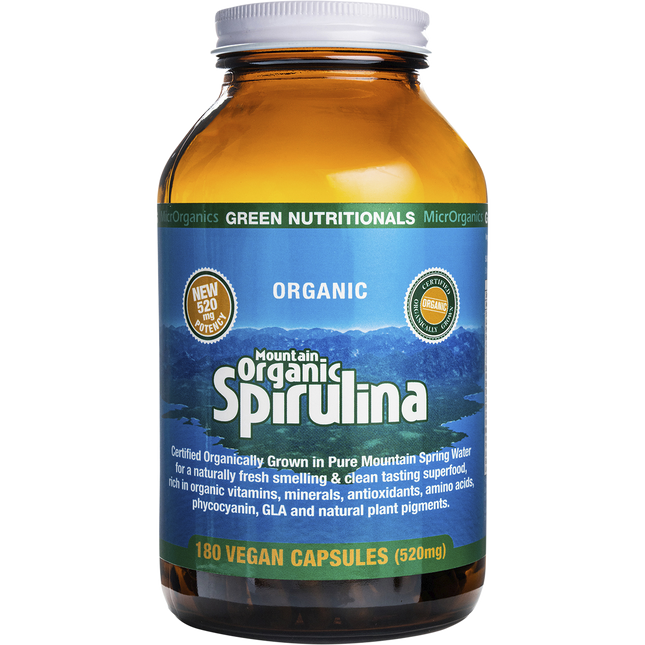 Green Nutritionals Mountain Organic Spirulina 520mg 180 Caps
