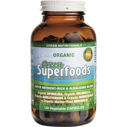 GREEN NUTRITIONALS Organic Green Superfoods 600mg 120 Caps | Superfood Powder