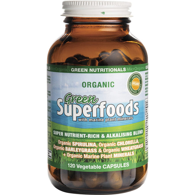 GREEN NUTRITIONALS Organic Green Superfoods 600mg 120 Caps | Superfood Powder