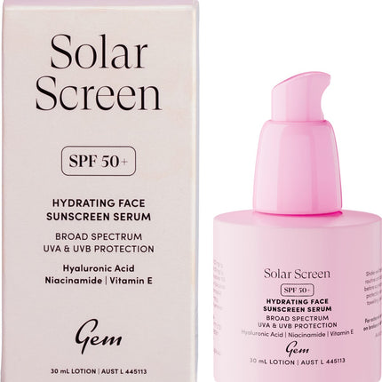 GEM Solar Screen SPF50+ Hydrating Face Sunscreen Serum 30ml | Face Serum