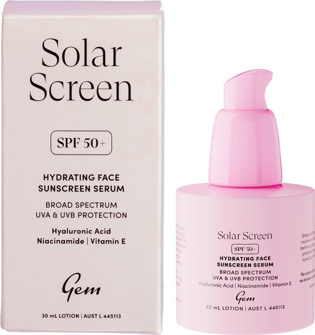 GEM Solar Screen SPF50+ Hydrating Face Sunscreen Serum 30ml | Face Serum