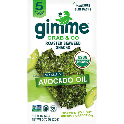 GIMME Roasted Seaweed Snacks Grab & Go Sea Salt & Avocado Oil 5x4g | Cooking Salt