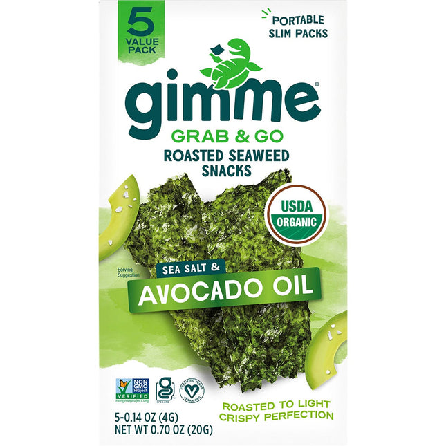 GIMME Roasted Seaweed Snacks Grab & Go Sea Salt & Avocado Oil 5x4g | Cooking Salt