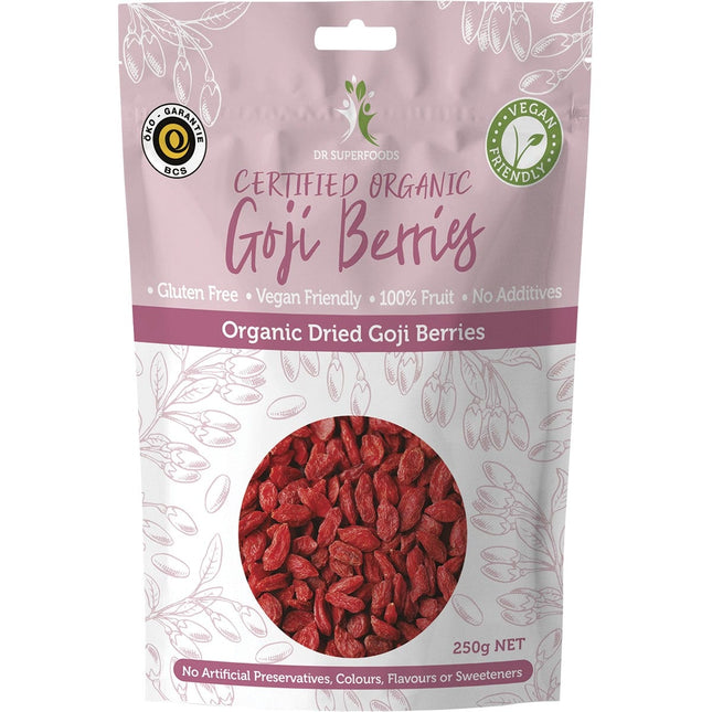 DR SUPERFOODS Dried Goji Berries Certified Organic 250g | Dried Fruit