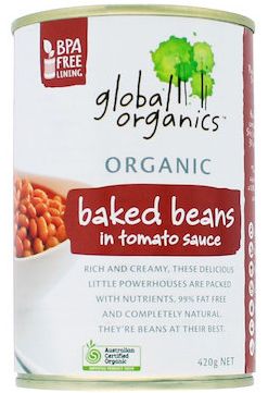 GLOBAL ORGANICS BAKED BEANS IN TOMATO SAUCE 400G