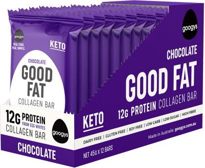 GOOGYS GOOD FAT KETO CHOCOLATE COLLAGEN BARS G/F 12X45G