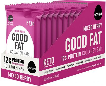 GOOGYS GOOD FAT KETO MIXED BERRY COLLAGEN BARS G/F 12X45G