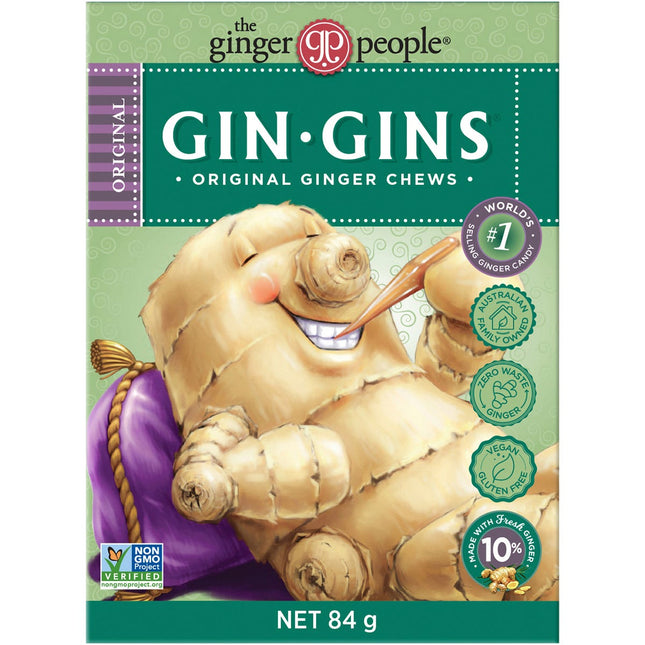 THE GINGER PEOPLE - GIN GINS GINGER CANDY CHEWY ORIGINAL 12X84G