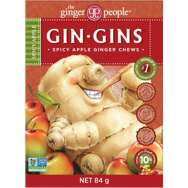 THE GINGER PEOPLE Gin Gins Ginger Candy Chews Spicy Apple 12x84g | Tea