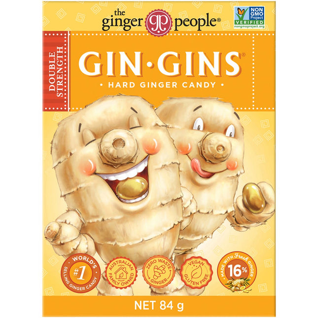 THE GINGER PEOPLE Gin Gins Ginger Candy Hard Double Strength 12x84g | Snack