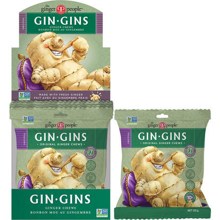 THE GINGER PEOPLE Gin Gins Ginger Candy Bag Chewy Original 12x60g | Snack