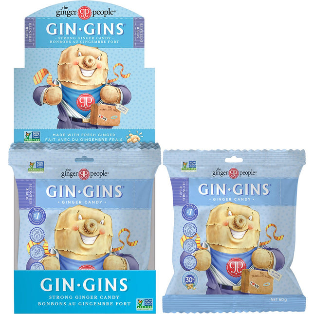 THE GINGER PEOPLE Gin Gins Ginger Candy Bag Super Strength 12x60g | Snack