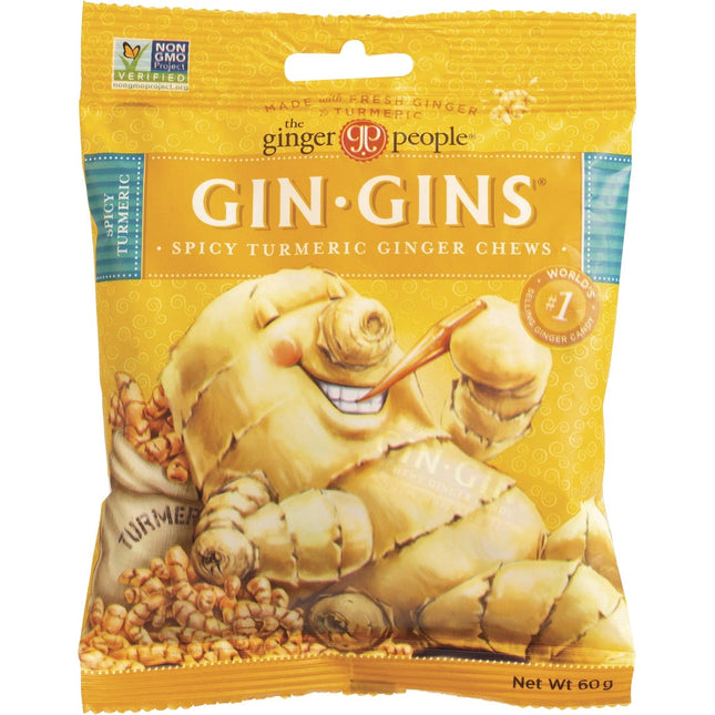 THE GINGER PEOPLE Gin Gins Ginger Candy Bag Chewy Spicy Turmeric 12x60g | Tea