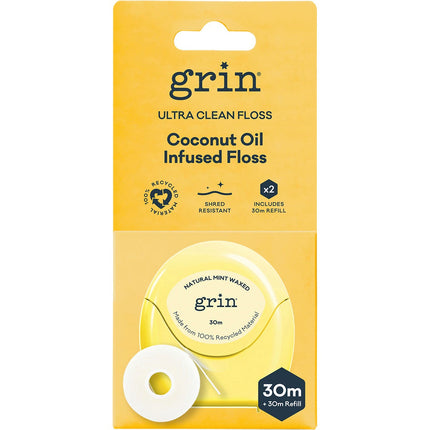 GRIN Ultra Clean Floss Coconut Oil Infused 30m + Refill 8x2pk | Nuts & Seeds