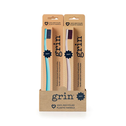 GRIN 100% Recycled Toothbrush Soft Fuchsia, Lemon x8 | Oral Care