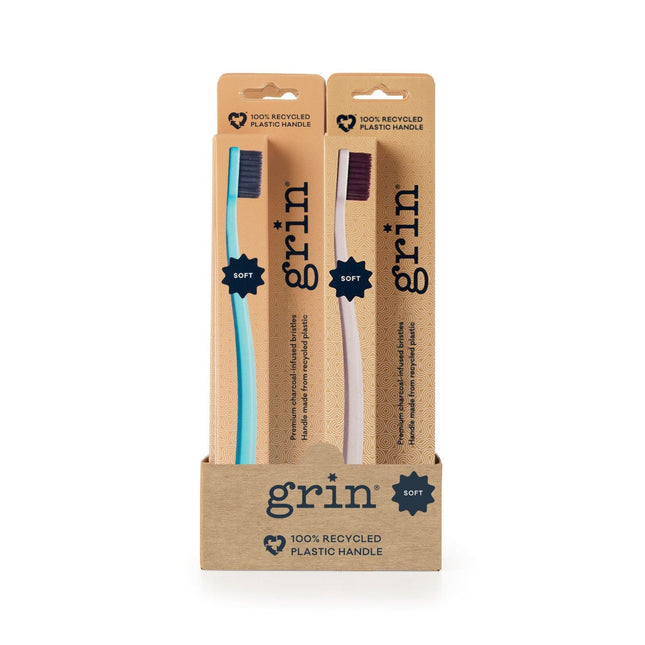 100% recycled toothbrush soft fuchsia, lemon - x8