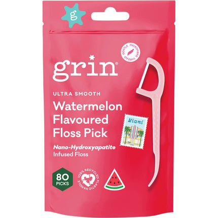 GRIN Ultra Floss Picks Watermelon Flavoured 80pk | Oral Care