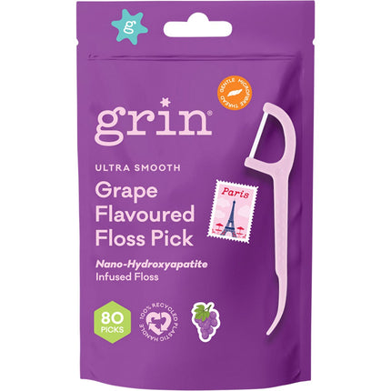 GRIN Ultra Floss Picks Grape Flavoured 80pk | Oral Care