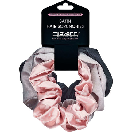 GIOVANNI Satin Hair Scrunchies Blush, Grey, Black Extra Large 3pk | Hair Accessory