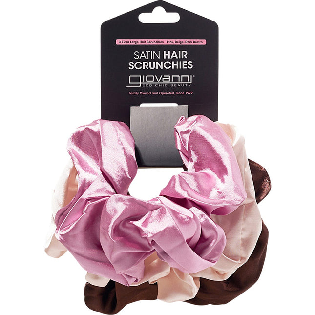 Giovanni - Satin Hair Scrunchies Pink,Beige,Dark Brown Extra Large