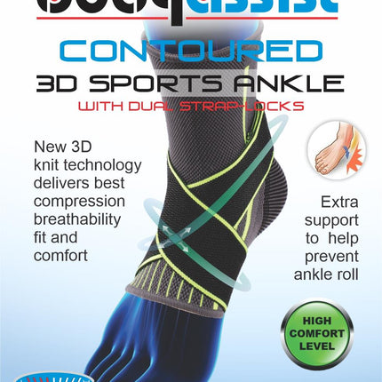 BODYASSIST Contoured Sports Ankle with Strap-Lock Black