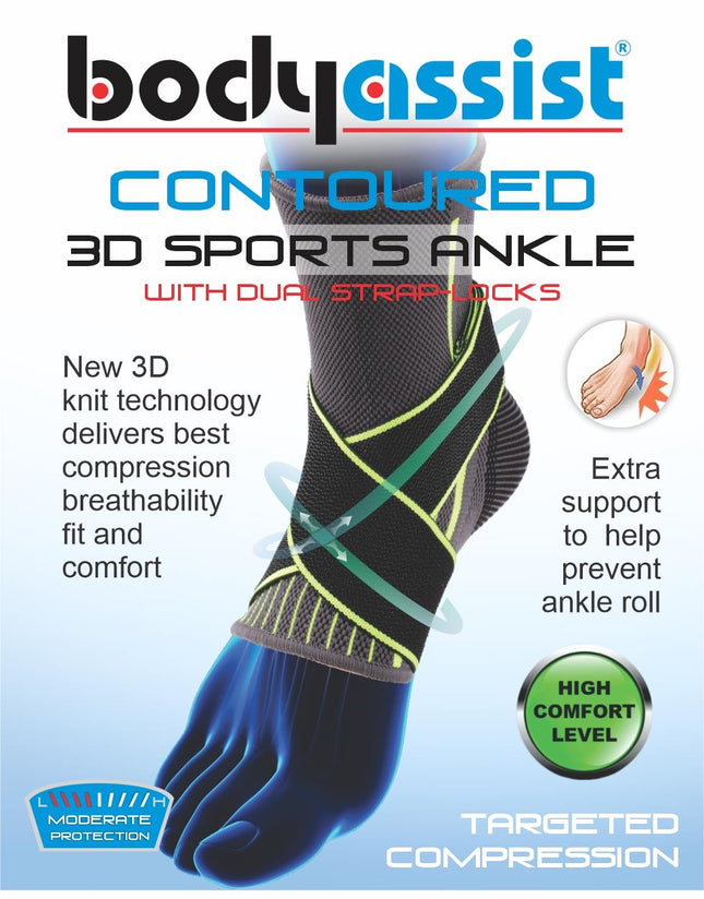 BODYASSIST Contoured Sports Ankle with Strap-Lock Black