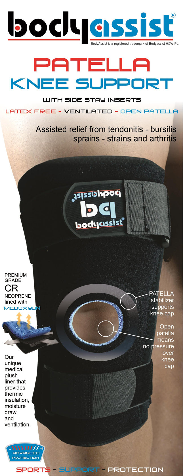 BODYASSIST Patella Knee Support with Stays Black