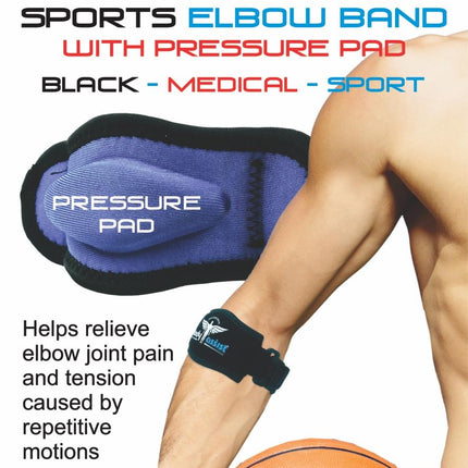 SPORTS T/ELBOW BAND WITH P/PAD BLACK (NLA)