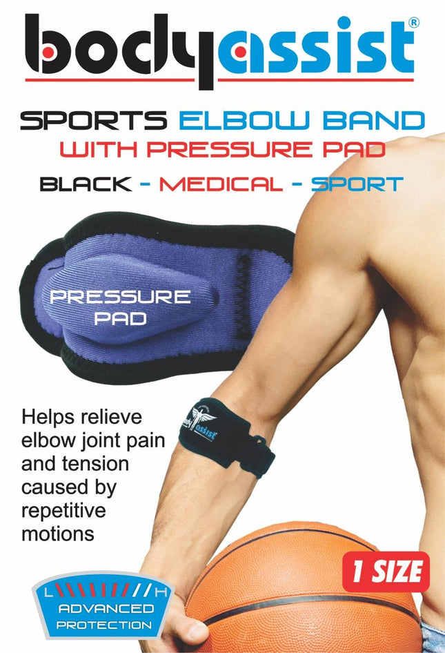 SPORTS T/ELBOW BAND WITH P/PAD BLACK (NLA)