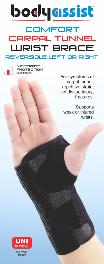 BODYASSIST COMFORT CARPAL/TUNNEL WRIST BRACE BLACK 1 SIZE