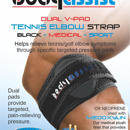 BODYASSIST Elbow Dual Strap with Pads Black