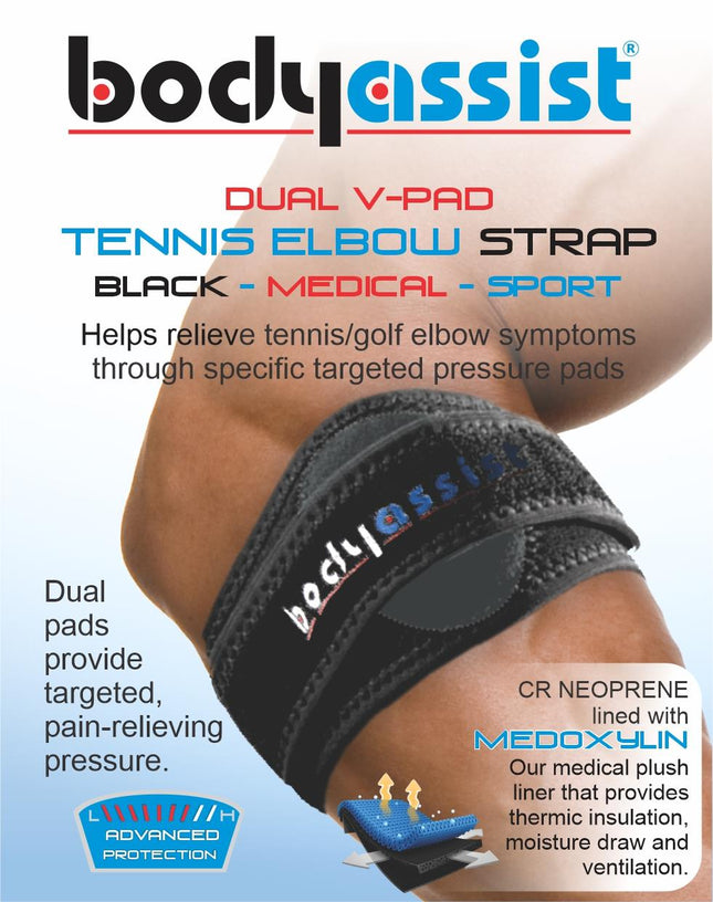 BODYASSIST Elbow Dual Strap with Pads Black