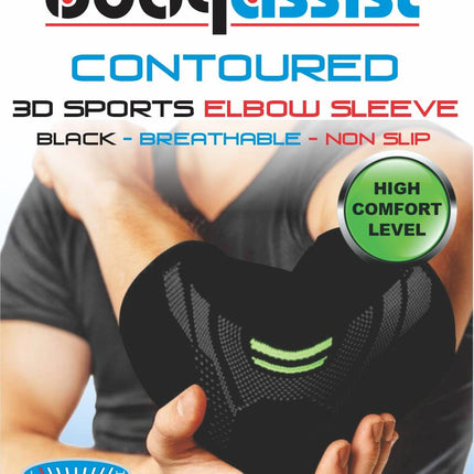 BODYASSIST Contoured Sports Elbow Sleeve Black