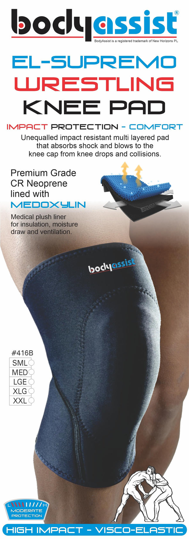 BODYASSIST El-Supremo Wrestler Knee Pad Black