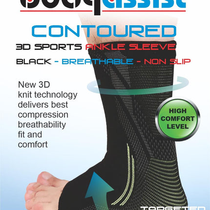 BODYASSIST Contoured Sports Ankle Sleeve Black