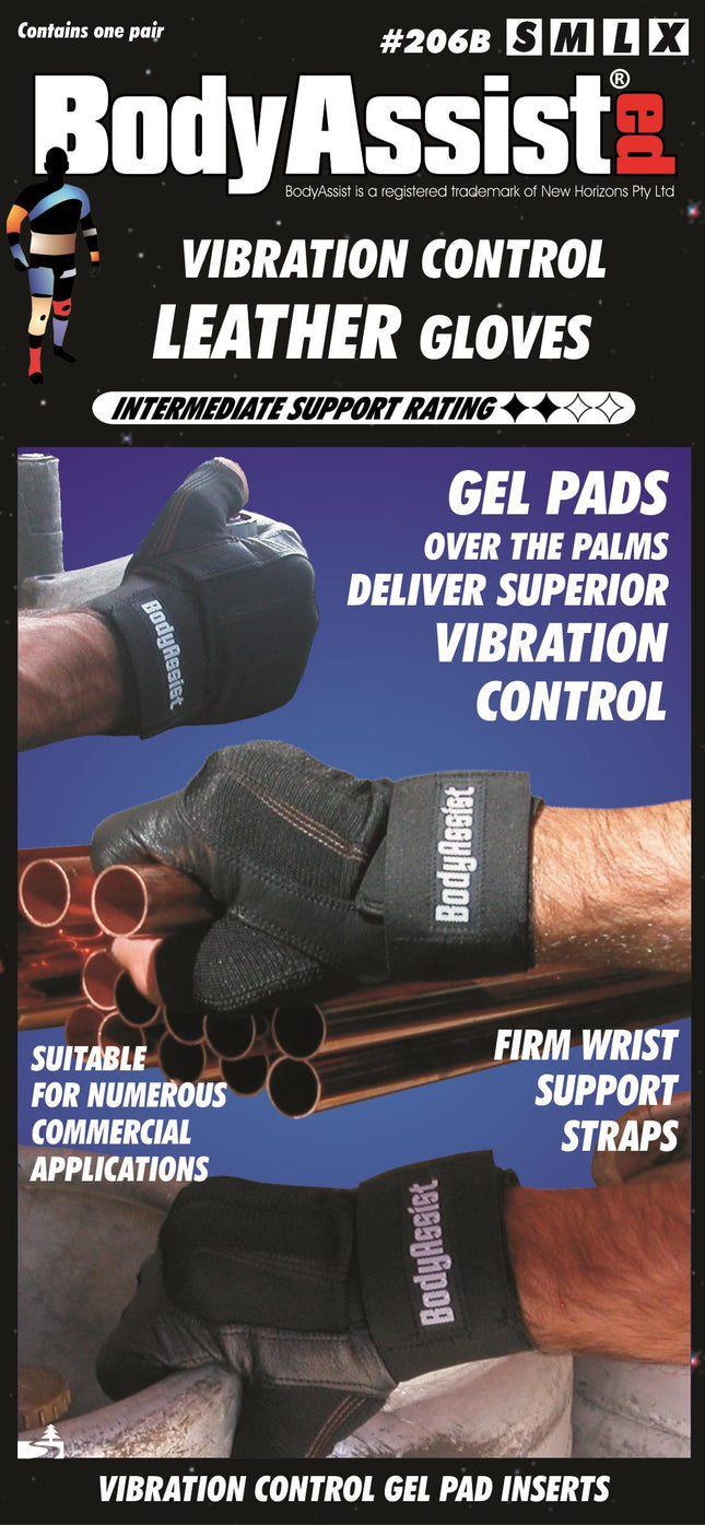 BODYASSIST Shock Absorbing Leather Half Gloves