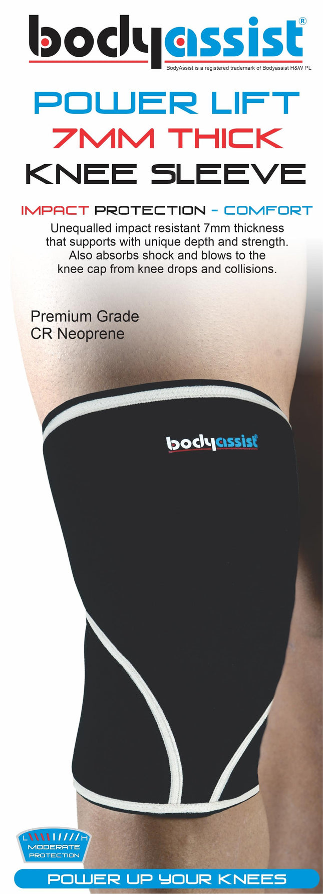 BODYASSIST Power Lifter 7mm Knee Sleeve Black