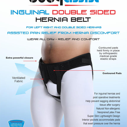 BODYASSIST Inguinal Double Sided Hernia Belt Black