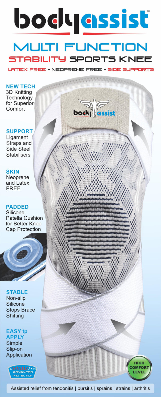 BODYASSIST Sports Knee with Stability Strap White-Grey