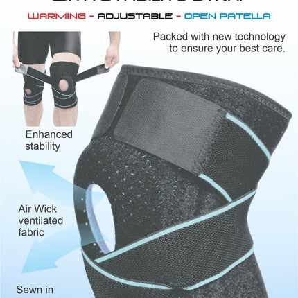 BODYASSIST GEL KNEE SPORTS SUPPORT WITH STABILITY STRAP BLACK 1 SIZE FIT