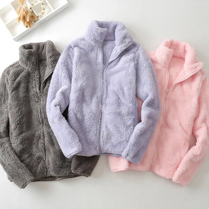 Winter Coral Fleece Coat Women's Anti-Snow Jacket Double-Sided Soft Men's Thickened Outwear Warm Outdoor Top Stormcoat Liner