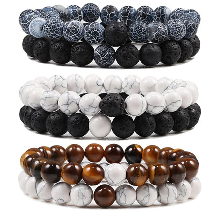Couples Bracelet Set - Tiger Eye Beaded Yoga Bracelets for Men & Women