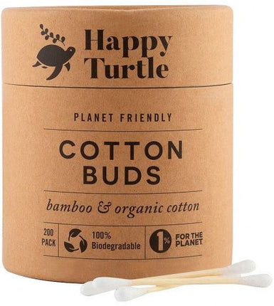 HAPPY TURTLE ORGANIC COTTON & BAMBOO COTTON BUDS – 200 TUBE