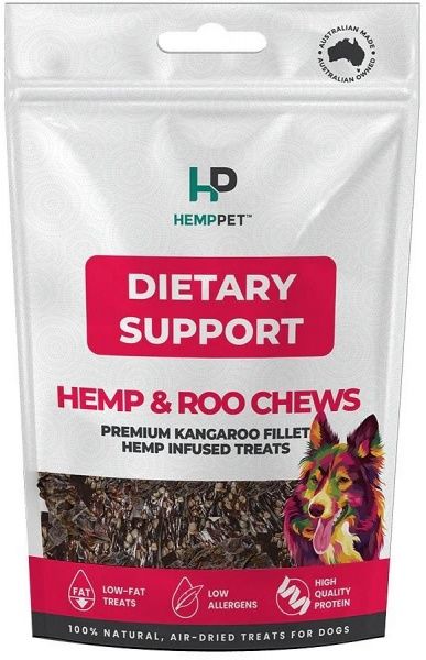 HEMP PET DIETARY SUPPORT HEMP & ROO CHEWS FOR DOGS G/F 100G