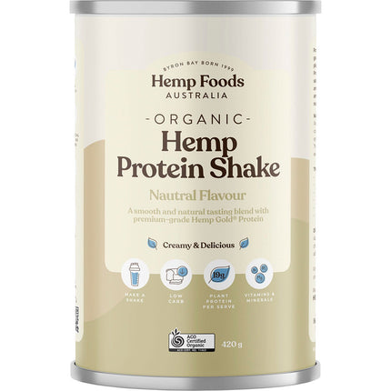 HEMP FOODS AUSTRALIA Organic Hemp Protein Shake Natural 420g | Protein Shaker