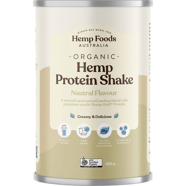 HEMP FOODS AUSTRALIA Organic Hemp Protein Shake Natural 420g | Protein Shaker