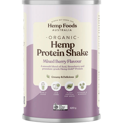 HEMP FOODS AUSTRALIA Organic Hemp Protein Shake Mixed Berry 420g | Creatine
