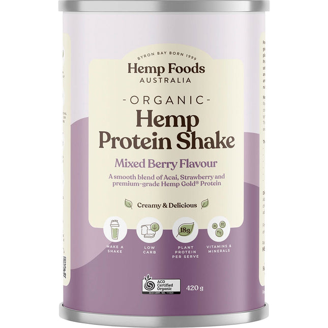 HEMP FOODS AUSTRALIA Organic Hemp Protein Shake Mixed Berry 420g | Creatine