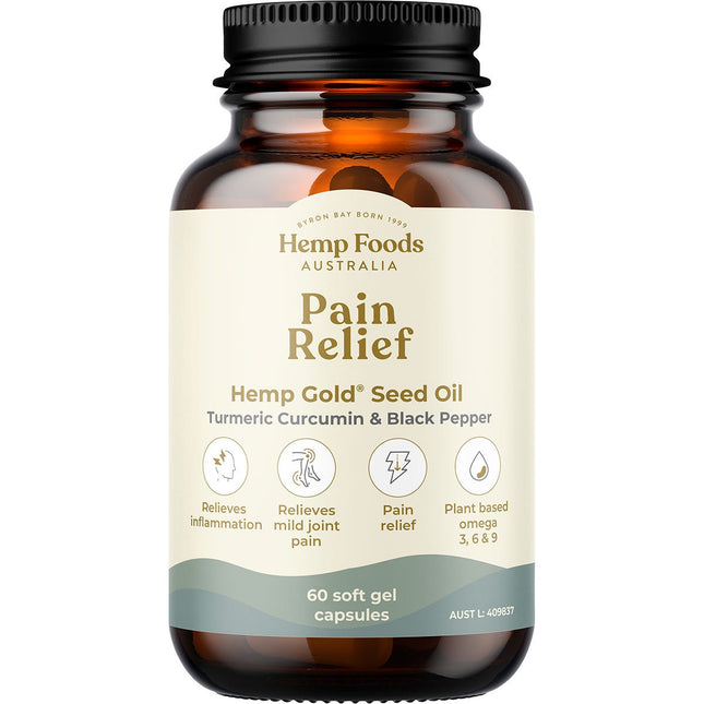 HEMP FOODS AUSTRALIA Pain Relief with Hemp Gold Seed Oil 60 Caps | Bee Product